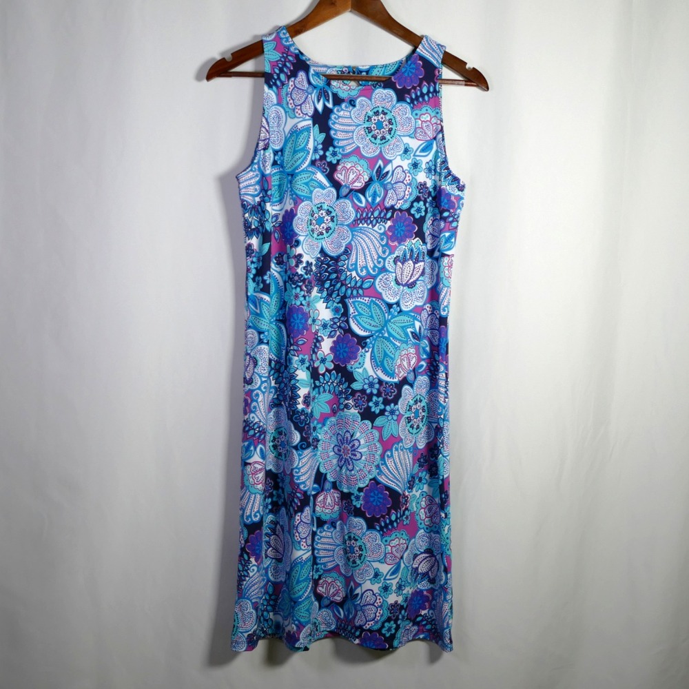Talbots Womens Floral Effortless Jersey Shift Dress Size S Keyhole Back Vacation